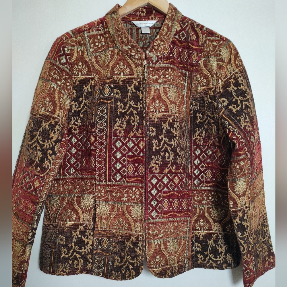 Christopher & Banks Unlined Tapestry Zip Up Multicolor Patterned Jacket